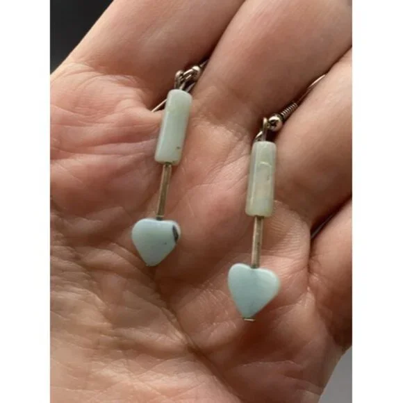 Lot of 3 Pairs Earrings Aventurine Green Stone Dangle/Drop Silver Tone Heart - Picture 5 of 10